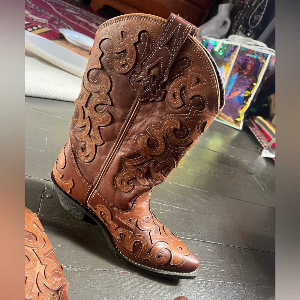 Rockin Country brown leather embroidered 8M western cowboy boots - Picture 9 of 9